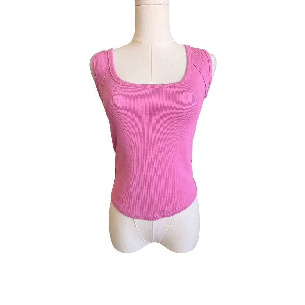 We The Free Free People Pink Ribbed Square Neck Tank Top Size XS